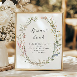 Wildflower Floral Wedding Greenery Guestbook Sign Poster