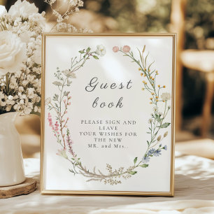 Wildflower Floral Wedding Greenery Guestbook Sign Poster