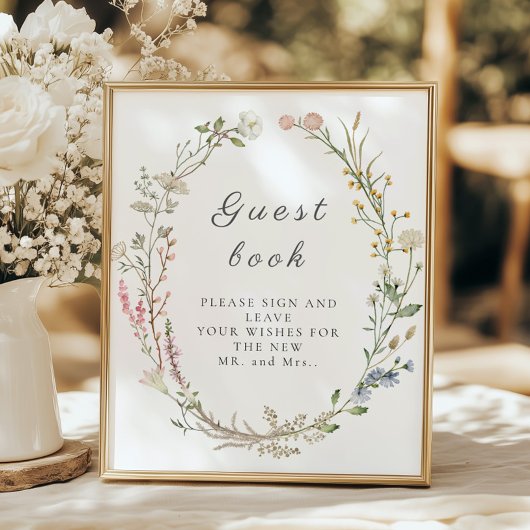 Wildflower Floral Wedding Greenery Guestbook Sign Poster