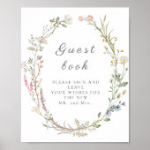 Wildflower Floral Wedding Greenery Guestbook Sign Poster (Voorkant)