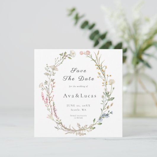 Wildflower Floral Wedding Greenery Save the Dates (Staand voorkant)