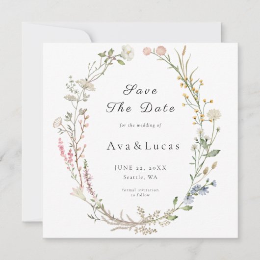 Wildflower Floral Wedding Greenery Save the Dates (Voorkant)
