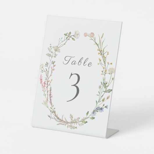 Wildflower Floral Wedding Greenery Tafelnummer Reclamebord Met Voetstuk (Voorkant)
