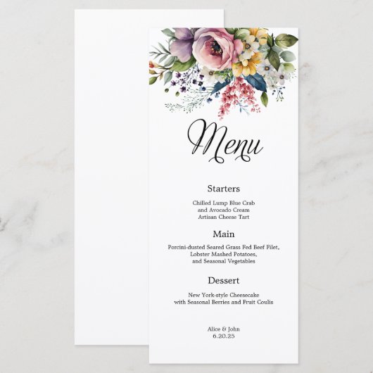 Wildflower Floral Wedding Menu (Voorkant / Achterkant)
