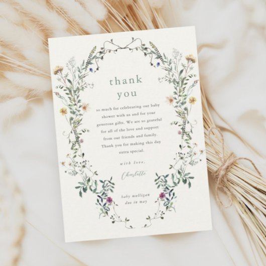 Wildflower Floral Wreath Spring Baby shower Bedankkaart