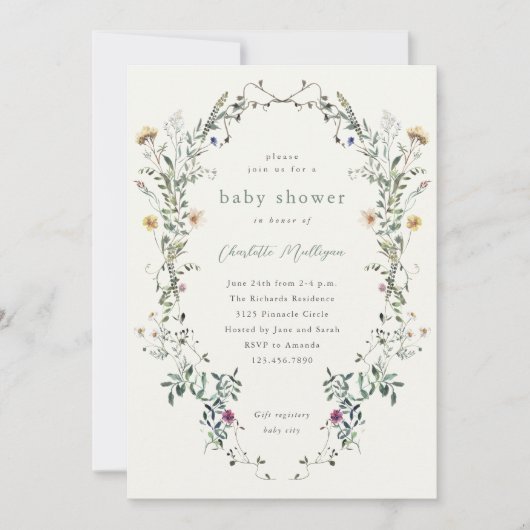 Wildflower Floral Wreath Spring Baby shower Kaart (Voorkant)