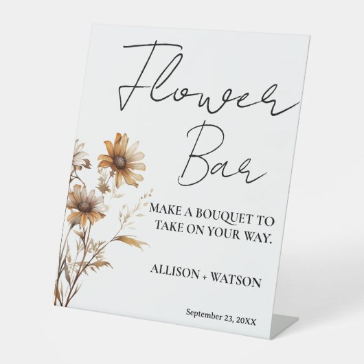 Wildflower Flower bar teken vrijgezellenfeest Reclamebord Met Voetstuk (Voorkant)