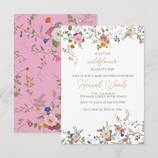 Wildflower Flowers baby shower Kaart (Voorkant / Achterkant)