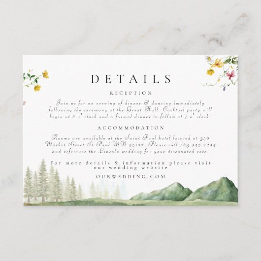 Wildflower Forest Berg Trouwgegevens Informatiekaartje (Voorkant)