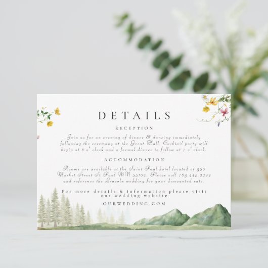 Wildflower Forest Berg Trouwgegevens Informatiekaartje (Staand voorkant)