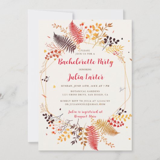 Wildflower Forest Fern Mushroom Bachelorette Party Kaart (Voorkant)