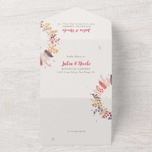 Wildflower Forest Fern Mushroom Wedding All In One Uitnodiging (Buitenkant)