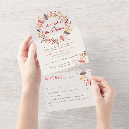 Wildflower Forest Fern Mushroom Wedding All In One Uitnodiging (Afscheurbaar)