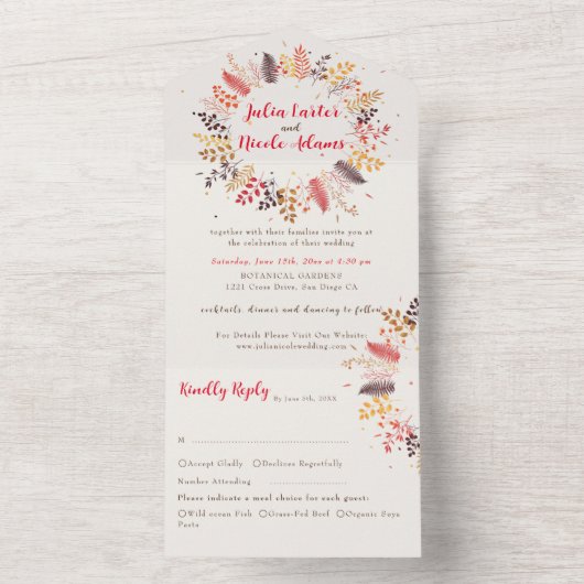 Wildflower Forest Fern Mushroom Wedding All In One Uitnodiging (Binnen)