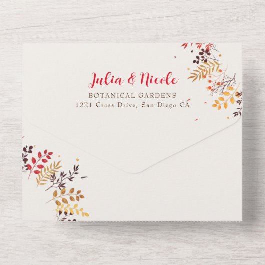 Wildflower Forest Fern Mushroom Wedding All In One Uitnodiging (Achterkant)