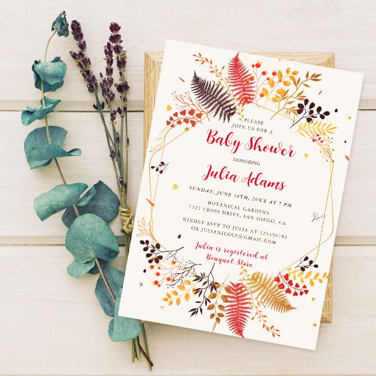 Wildflower Forest Mushroom Foliage Baby shower Kaart