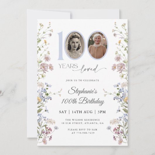 Wildflower foto 100ste verjaardag kaart (Voorkant)