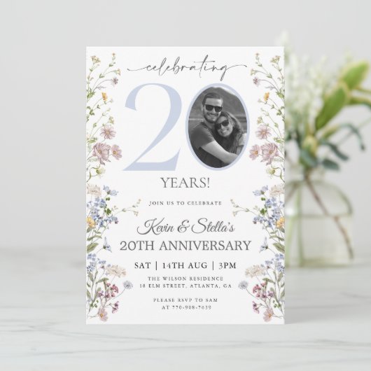 Wildflower Foto 20e Verjaardag Kaart (Staand voorkant)