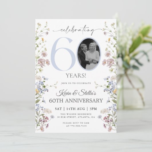 Wildflower Foto 60ste Verjaardag Kaart (Staand voorkant)