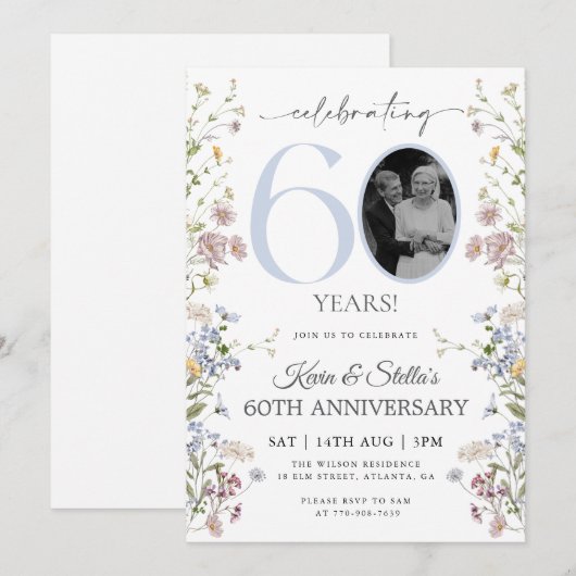 Wildflower Foto 60ste Verjaardag Kaart (Voorkant / Achterkant)