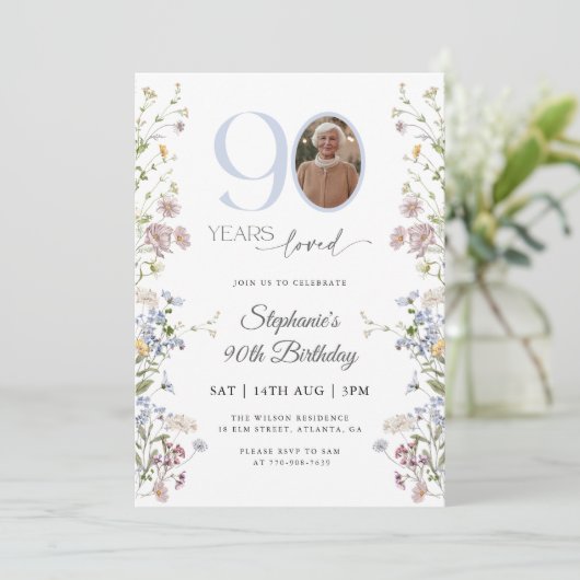 Wildflower foto 90ste verjaardag kaart (Staand voorkant)
