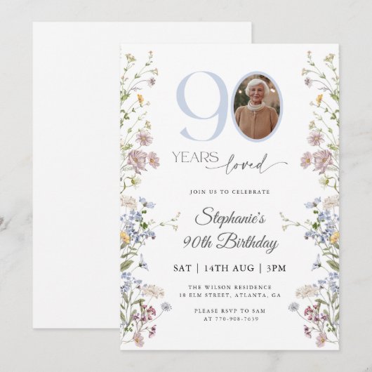 Wildflower foto 90ste verjaardag kaart (Voorkant / Achterkant)