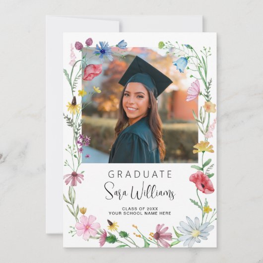 Wildflower Foto Afstuderen Aankondiging (Voorkant)