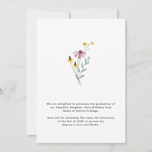 Wildflower Foto Afstuderen Aankondiging (Achterkant)