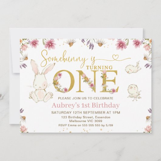 Wildflower foto een konijntje 1e verjaardag kaart (Voorkant)