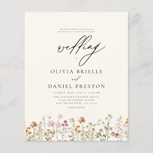 Wildflower Foto Monogram Bruiloft Uitnodiging (Voorkant)