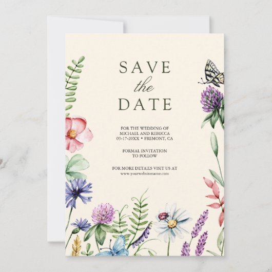 Wildflower Foto QR Code Cream Wedding Save The Date (Voorkant)
