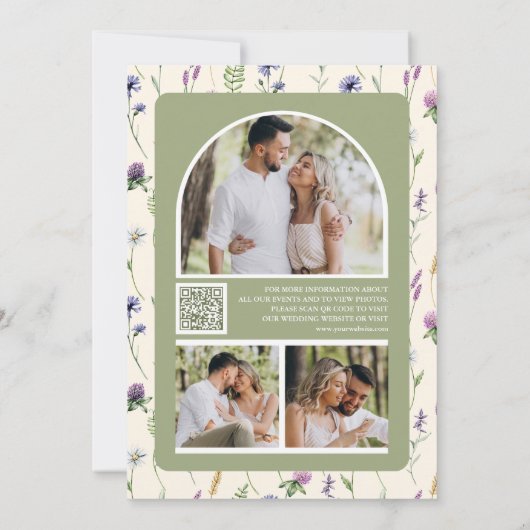 Wildflower Foto QR Code Cream Wedding Save The Date (Achterkant)