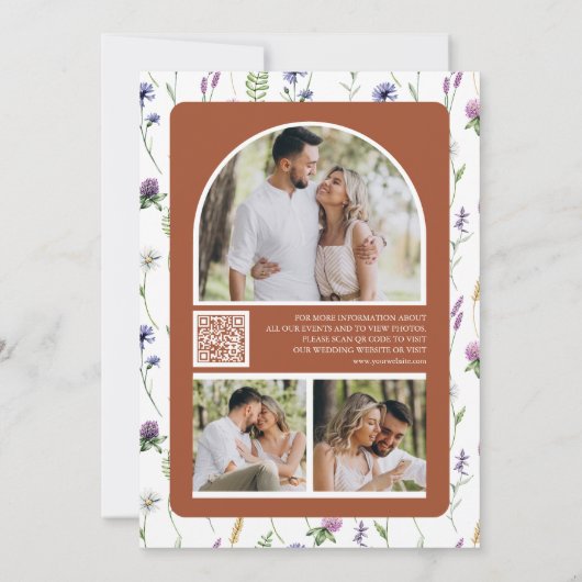 Wildflower Foto QR Code Terracotta bruiloft Save The Date (Achterkant)