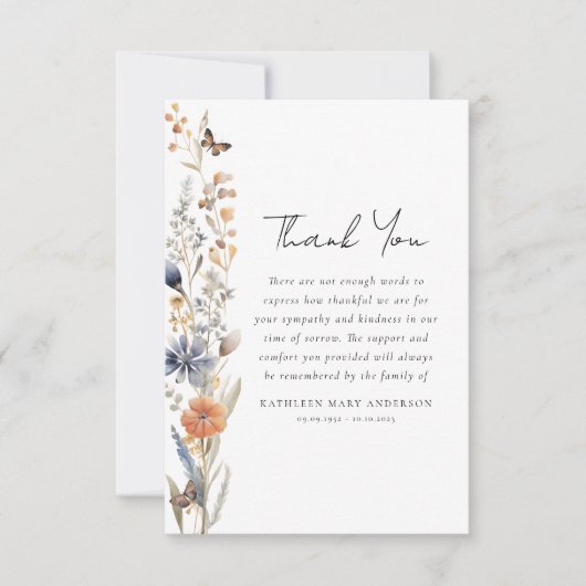 Wildflower foto sympathie begrafenis bedankkaart (Voorkant)