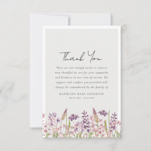 Wildflower foto sympathie begrafenis bedankkaart (Voorkant)