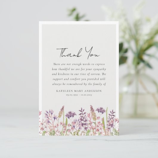 Wildflower foto sympathie begrafenis bedankkaart (Staand voorkant)