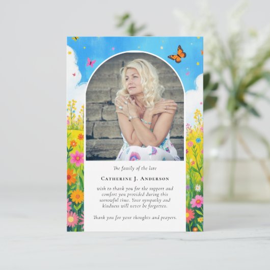 Wildflower Foto Sympathy Funeral Memorial Bedankkaart (Staand voorkant)