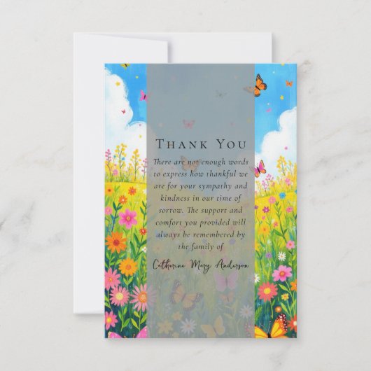 Wildflower Foto Sympathy Funeral Memorial Bedankkaart (Voorkant)