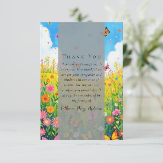 Wildflower Foto Sympathy Funeral Memorial Bedankkaart (Staand voorkant)