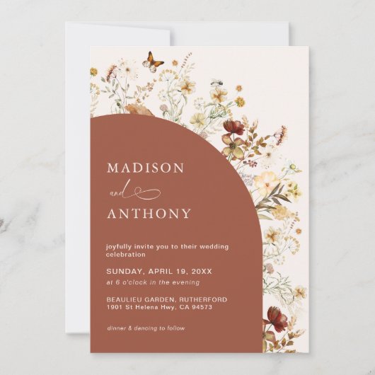 Wildflower Foto Terracotta Wedding Invitation Kaart (Voorkant)