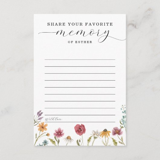 Wildflower Funeral Share a Memory Sign Advieskaart (Voorkant)