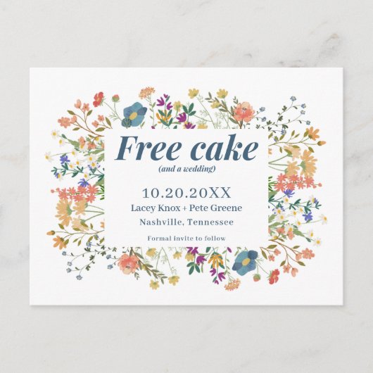 Wildflower Funny Gratis Taart Trouwen Save the Dat Aankondigingskaart (Voorkant)
