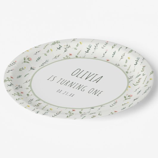 Wildflower Garden 1e Verjaardag Papier Borden Papieren Bordje (Gekanteld)