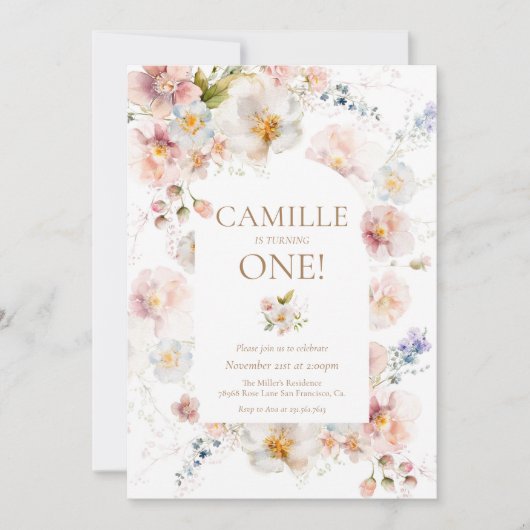 Wildflower Garden 1e verjaardag uitnodiging (Voorkant)