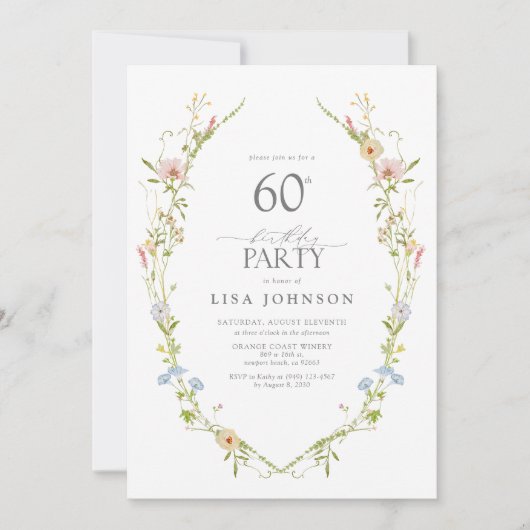 Wildflower Garden 60e verjaardagsfeestje Waterverf Kaart (Voorkant)