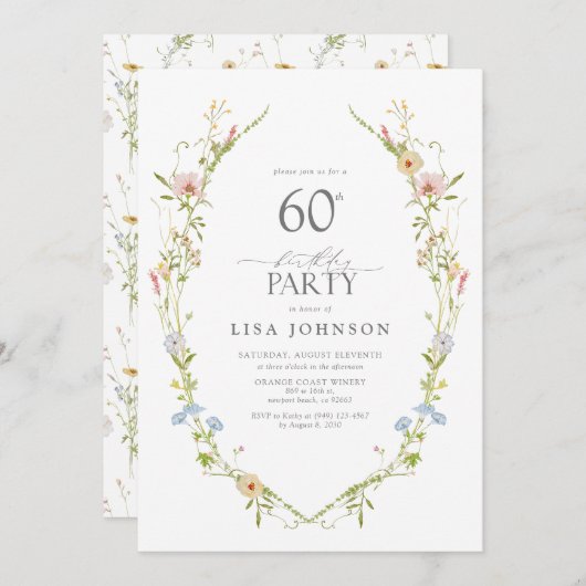 Wildflower Garden 60e verjaardagsfeestje Waterverf Kaart (Voorkant / Achterkant)
