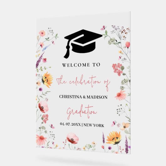 Wildflower Garden Afstuderen Twin Welcome Sign Acryl Bord (Hoek)