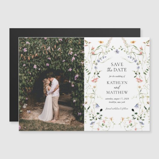 Wildflower Garden bloemenkrans Bewaar de datum Magnetische Uitnodiging (Voorkant / Achterkant)