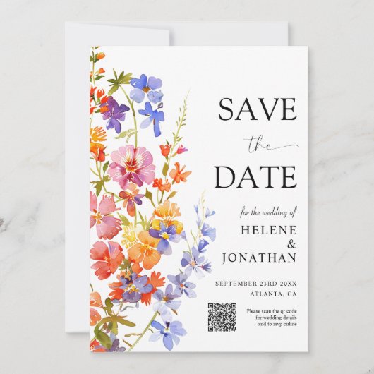 Wildflower Garden Boho Floral Elegante bruiloft Save The Date (Voorkant)