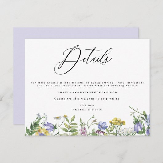 Wildflower Garden Boho Wedding Details Card Informatiekaartje (Voorkant / Achterkant)
